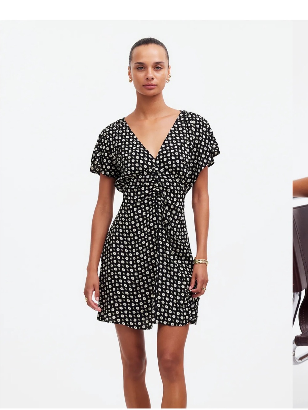 Madewell Ruched V-Neck Mini Dress